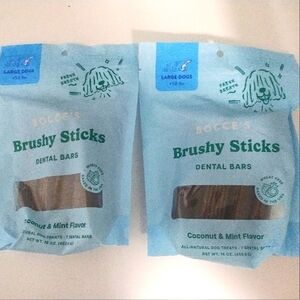 2 X Bocce’s Brushy Sticks & Fresh Breath Treats Dental Bars For Large Dogs 16 Oz